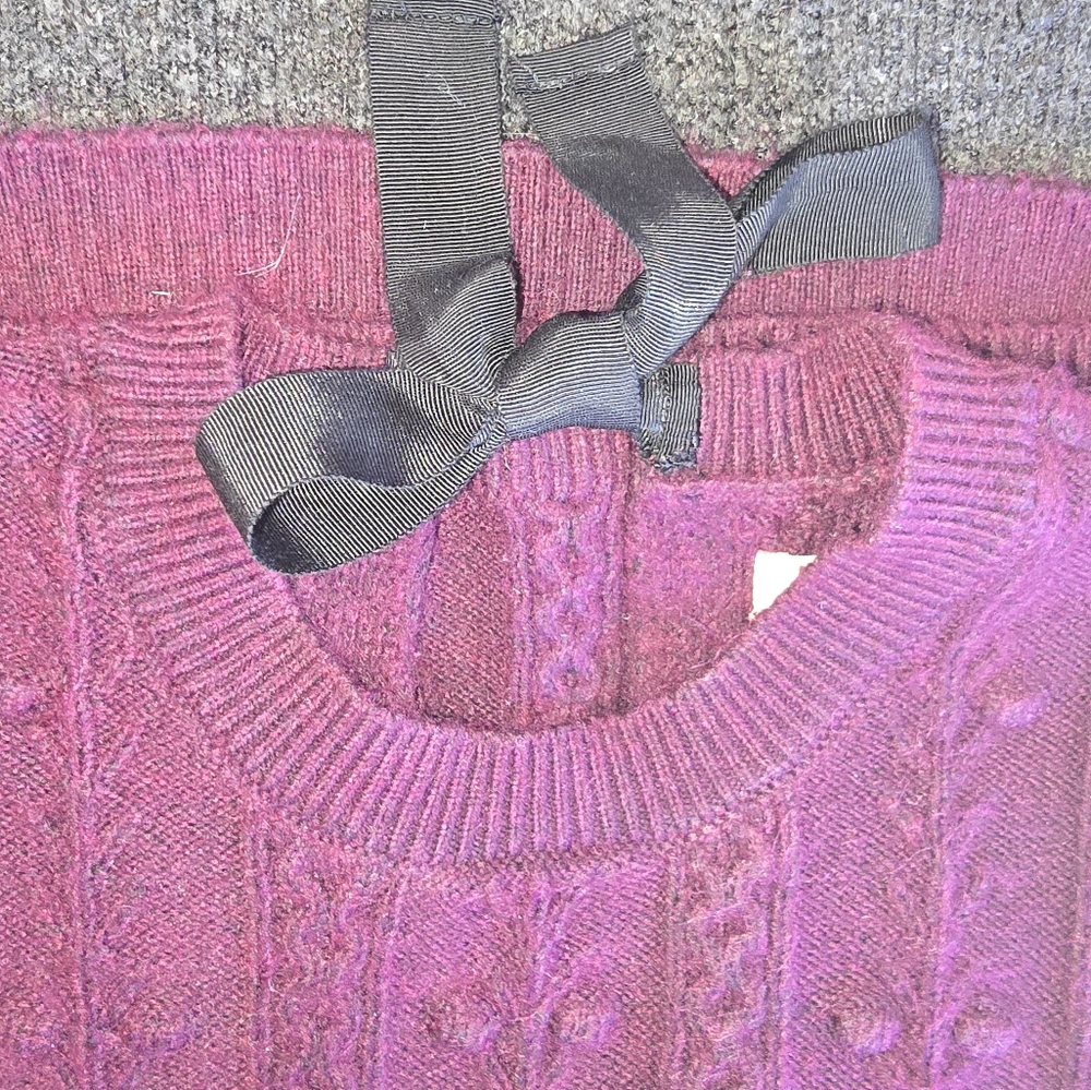 Women's Purple Cable Knit Sweater Dress with size Large matching tights.